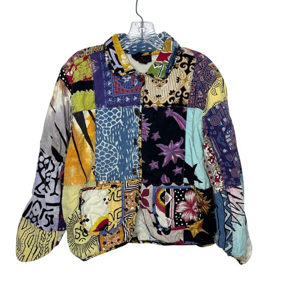 Sacred Threads M/L Boho Patchwork Jacket 100% Cotton Multicolor Button Front - Picture 1 of 8